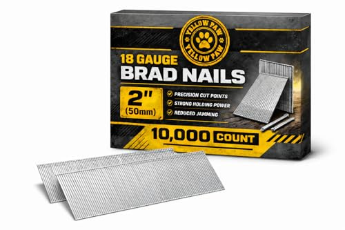 Yellow Paw Lot de 10 000 clous Brad de 5,1 cm – Calibre 18 – Design universel pour tous les pistolets à clouer électriques et pneumatiques avec finition galvanisée