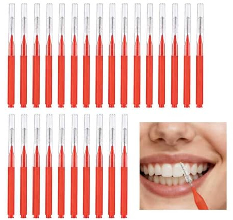 50 PCS Interdental Brushes, Dental Brushes Flossing Head, Interdental Brush Floss Picks for Oral Tooth Braces Between Teeth Cleaning (Red)
