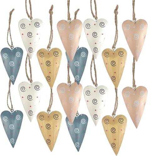Metall-Herz Deko Box mit 16 Mini-Herzen zum Hängen – 6 x 3,5 cm – Creme-rosé-blau Mix – Geschenk-Anhänger & Streudeko – Logbuch-Verlag
