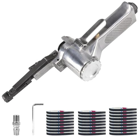 28 Pezzi Levigatrice A Nastro Mini, 360° Impugnatura Girevole Per Legno E Metallo, Smerigliatrice Pneumatica A Nastro Compresso Con 25 Cinghie 330x10mm, Per Levigare, Affilare, Rimuovere Ruggine