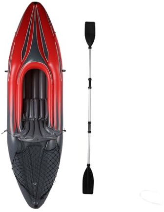 ZDETGU 1-persons Uppblåsbar Kajak PVC Duty Bärbar Fiskekanot med Hårdgolvskonstruktion och Multikammare för Lakes Rivers