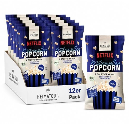 HEIMATGUT® Bio Mikrowellen Popcorn Salzig | Kino-Feeling in 3 Minuten | Mit Bio-Mais & Sheabutter | 100% Bio & vegan | Glutenfrei | 12 × 90 g