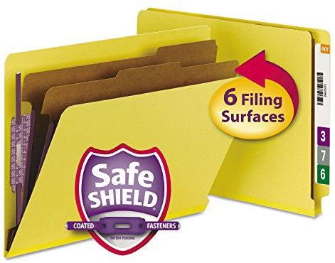 Smead 100% recycelte Endlasche aus Presskarton mit SafeSHIELD-Verschlüssen, 2 Trennblätter, 5,1 cm Erweiterung, Briefgröße, Gelb, 10 Stück pro Box (26789)