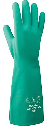 SHOWA 730 Nitril-Handschuhe, Baumwolle, beflockt, chemikalienbeständig, Größe L, 12 Paar