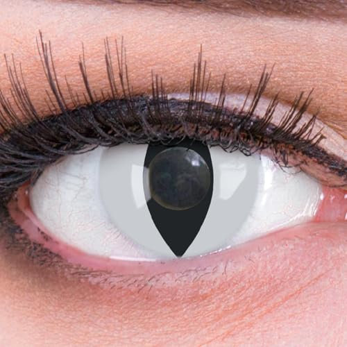 Funnylens 1 Paar farbige schwarz weiße Jahres Kontaktlinsen ohne Stärke Katzenauge Viper Cat Eye perfekt zu Fasching mit Verdrehschutz! Mit gratis Linsenbehälter perfekt für Fasching und Karneval.