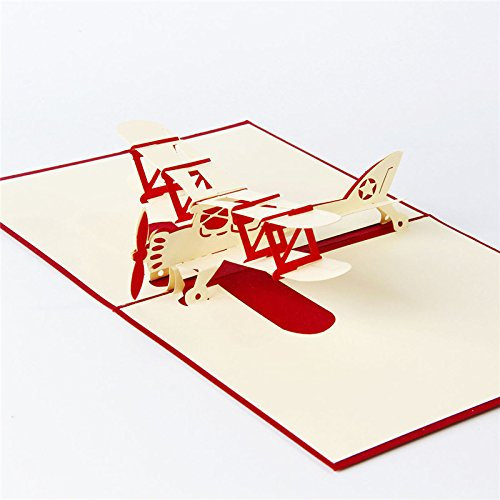 Medigy 3D POP UP Grußkarte Handgemacht Blume Korbp Flugzeug Blanko-Karten Segen Papier Klappkarten Business Geschenkkarte Glückwunschkarten Rot