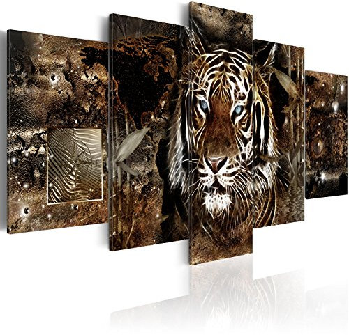 B&D XXL Acrylglasbild Abstrakt 200x100 cm 5 Teilig Wandbild auf Acryl Glas Bilder Kunstdruck Moderne Wanddekoration - Tiere Tiger Welltkarte Diamant grau g-C-0027-k-o
