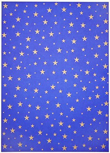 folia 5834 - Fotokarton blau mit goldenen Sternen, 50 x 70 cm, 10 Bogen, beidseitig bedruckt - zum Basteln und kreativen Gestalten von Karten, Fensterbildern und für Scrapbooking