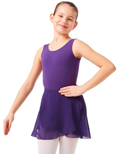 tanzmuster ® Wickelrock Mädchen Ballett - Emma - aus transparentem Chiffon - lockerluftiger Ballettrock zum Binden für Kinder in lila, Größe:116/122