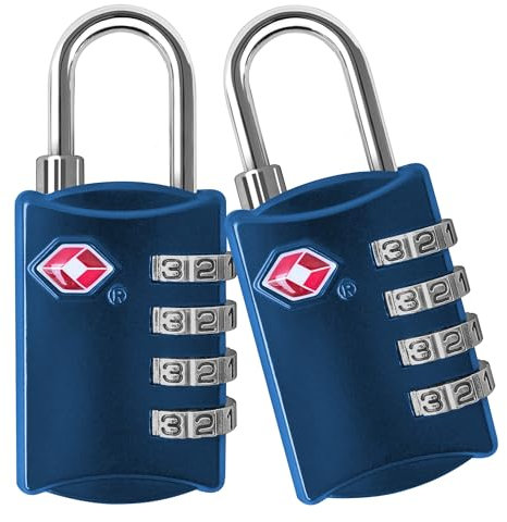 Lucchetto TSA per bagaglio – Confezione da 2 – combinazione a 4 cifre, lucchetti per valigie, borse e accessori da viaggio., multicolore