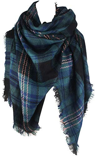 Vivian & Vincent Damen karierte decke winter-schal warm wrap maxi-schal cape einheitsgröße blau grau c22