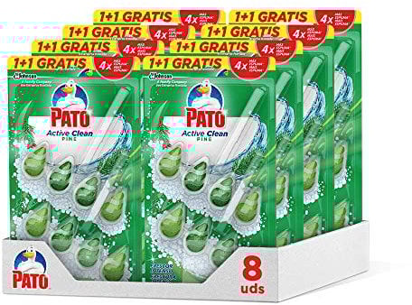 Pato - Active Clean 1+1 Colgador para Inodoro, Frescor Intenso, Perfuma, Limpia y Perfuma, Aroma Pino - Pack de 8 Unidades