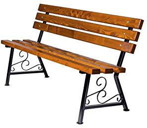 naka24 Parkbank Gartenbank Gestell aus Stahl Massivholz Kiefer 160 cm lang | Gartenmöbel Balkonmöbel Terassenmöbel aus Holz | Sitzbank aus Kieferholz Lattenstärke 32 mm (31222 160cm Stahl)