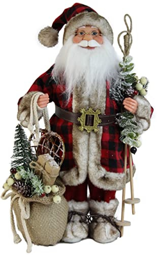 Windy Hill Collection Stehendes Büffelkaro mit Jutesack, Weihnachtsmann-Figur, Dekoration, 40,6 cm, 168280