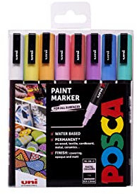 Posca Pens PC-3M Fine Acrylic Felt Tip Coloured Permanent Paint Markers for Adults and Kids. Perfect for Colouring, Fabric, Graffiti, Watercolour, Outline Drawing, Window and Glass Art. 8 Pack