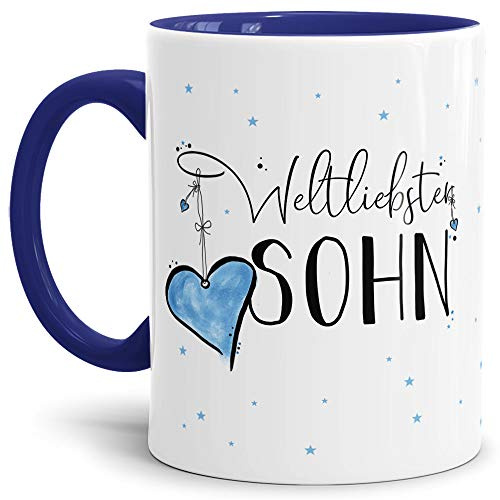 Tasse mit Spruch für die Weltliebster Sohn - Kaffeetasse/Familie/Geschenk-Idee/Mug/Cup/Innen & Henkel Dunkelblau
