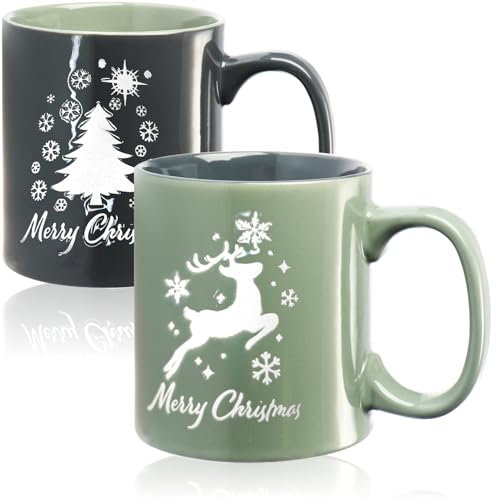 com-four® 2x Kaffeetasse XXL 550ml mit weihnachtlichem Motiv - extra große Kaffeebecher - Weihnachtstasse groß - spülmaschinengeeignet (grün/blau - 550ml)