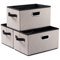 Prandom Cubos de almacenamiento plegables para armario Cubos de almacenamiento de tela de lino con asas de cuero/metal para estantes Sala de estar Gris claro (38x25x21cm) [paquete de 3]