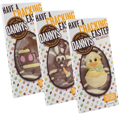 Danny's Chocolates 3 x Large 100g Easter Chocolate Bars In Gift Box - Perfect Easter Gifts for Kids - Easter Egg Hunt Chocolate - Milk Chocolates - Easter Treats