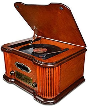 NCRD Wood Classic Turntable Stereo System with Bluetooth Connection, Vinyl Record Player, Built-In Stereo Speakers/3-Speed Turntable, Vinyl to MP3 Recording