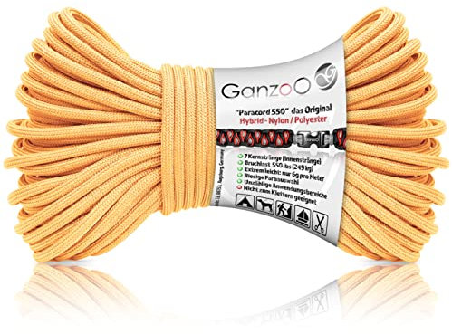 Ganzoo Paracord 550 Seil Pastell orange, 4mm, Typ 3, Nylon Polyester, Hybrid, Armband, Hunde-Leine, Hunde-Halsband knüpfen, ca. 250kg Bruchlast, Outdoor Rope, Camping Schnur, Allzweckseil, 30 Meter
