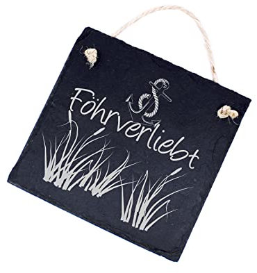 Schild Föhrverliebt - aus Schiefer - 11 x 11 cm - Anker Schilf Motiv