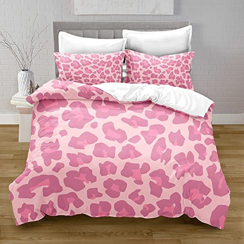 LSYW Parure de Lit 220x240 cm Adulte LéOpard Rose Housse de Couette 2 Personnes avec Fermeture Éclair Doux Respirant Confortable Microfibre Housse de Couette et 2 Taie d'oreiller 65x65 cm