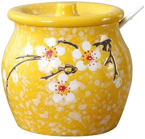 Sucrier japonais en céramique avec couvercle et cuillère - Jaune