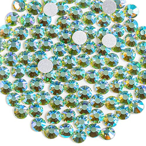 Beadsland Flat Back Crystal Rhinestones,Peridot AB,SS20/1440pcs,4.6-4.8mm | Green AB Glass Rhinestone,Glue Fix,Round Gems,for Nail Art,for Craft