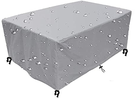 Abdeckung für Gartenmöbel, Gartentisch Abdeckung Wasserdicht Abdeckhaube Schutzhülle Abdeckplane für Gartenmöbel 420D Oxford für Sitzgarnituren Gartentische und Möbelsets Silber 265x165x83cm