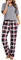Bresdk Schlafanzug Damen Lang Kariert Kurzarm Pyjama Set Baumwolle Nachtwäsche Grau M