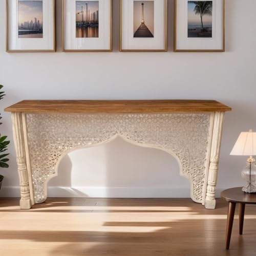 Orientalische Konsole Sideboard Zhora klein 150 cm | Orient Vintage Konsolentisch orientalisch handgeschnitzt | Landhaus Anrichte aus Holz massiv | Asiatische Deko Möbel aus Indien