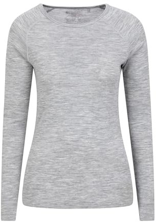 Mountain Warehouse Merino Womens Thermal Baselayer Top - Lightweight, Antibacterial & Breathable Ladies T Shirt - for Travel, Hiking, Camping, Skiing, Snowboard Light Grey Women's Size 16