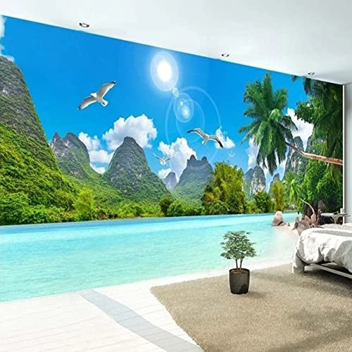 XAONUO Nature Papier Peint Photo 3D Optique Nature Canyon Plage Trompe L Oeil | Déco Mural Tableaux Muraux Photo 300X200Cm Mural Décor Motif Poster Géant Stickers Muraux Optique Fond Effet