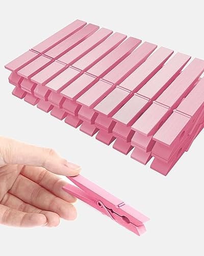 Lot de 50 épingles à linge en bois de couleur rose pour fête prénatale, couronne, artisanat, forte adhérence, pinces à linge en bois de bouleau, pinces à linge pour accrocher des photos de vêtements,