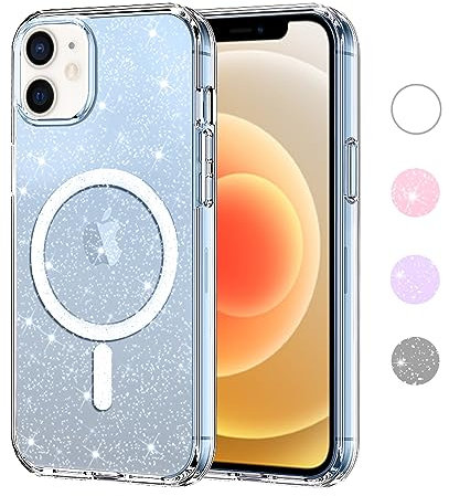 Yoedge Transparent Glitzer Magnetische Handyhülle [kompatibel mit Mag Safe] für Apple iPhone 12/12 Pro Hülle 6,1, Sparkle Schutzhülle Built in Magnet TPU Bumper Clear Cover für iPhone12 Pro Case
