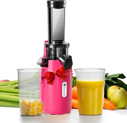 Ventray Ginnie Estrattore Frutta e Verdura - Slow Juicer 60 Giri/Min- Estrattore di Succo con Funzione di Masticazione Inversa, Facile da Pulire, Senza BPA, Cold Press, Spremiagrumi Elettrico, Rosa