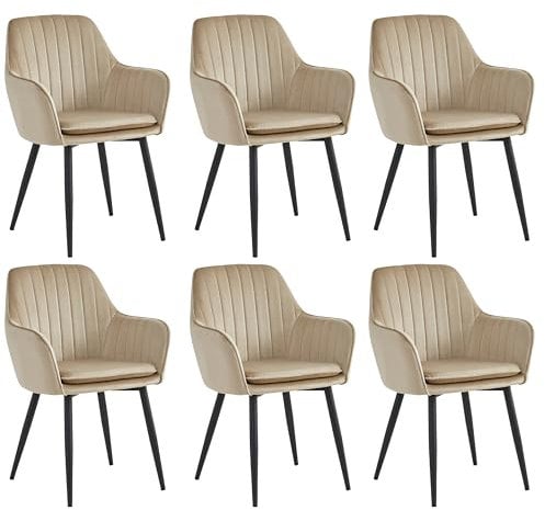 Colenis® Lavinia Esszimmerstuhl, modern, aus Samt und Metall, Beige, 6 Stück