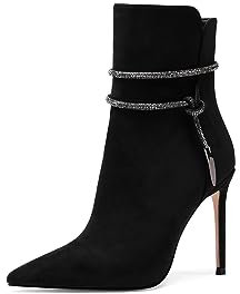 QUEEN HELENA Tronchetti con Tacco a Spillo con Strass Donna K3270 (Nero, Numeric_37)