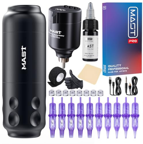 Mast Tattoo Maschine Set Mast Sensor Rotary tätowiermaschine Pen Kabellose Akku Wireless pen Tattoo Gun RCA jack Wireless Batterie Mit 10pcs Tattoo Patronen Nadeln für Tattoo Anfänger