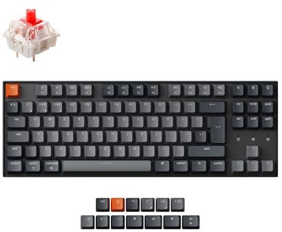 Keychron K8 ISO-UK-Layout Tenkeyless Wireless Bluetooth & Wired Gaming Mechanical Keyboard, White Backlight, Multitasking for Windows Mac with Gateron G Pro Red Switch