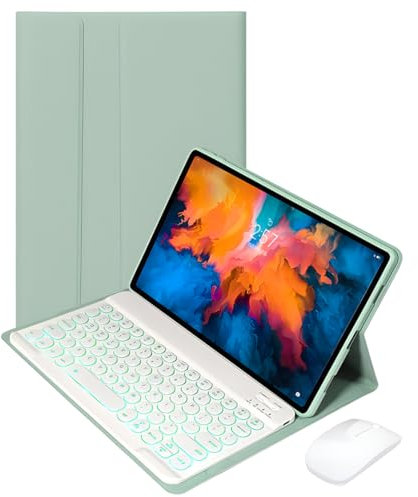 HLTOOP Funda con Teclado para Lenovo Tab M10 Plus (3.a generación) 10,6 Pulgadas 2022, ContenerÑ Teclado Bluetooth retroiluminado de 7 Colores con ratón,Verde