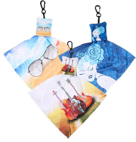 NIYANGLE 3 Stück Schlüsselanhänger aus Stoff, Brillenreinigung, Brillenputztuch, Brillenreiniger, Brillenreiniger, Linse, Reinigungstuch, Reinigungstücher