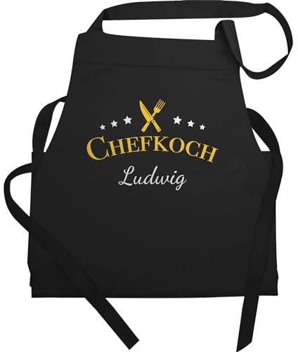 Schürze - Kochschürze Herren Männer - Chefkoch mit Name I Geschenk Hobbyköche I Geschenk Kochen - 60x87 - Schwarz - für küchenschürze koch chef männerschürze kochgeschenk hobbykoch