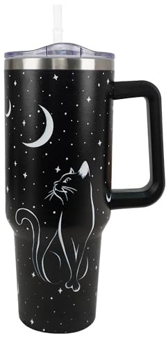 Black Cat 40 Oz Tumbler - Funny Gifts for Cat Lovers, Witch Goth Halloween Travel Mug, Witchy Themed Gifts for Women - 40 Ounce Cup with Handle