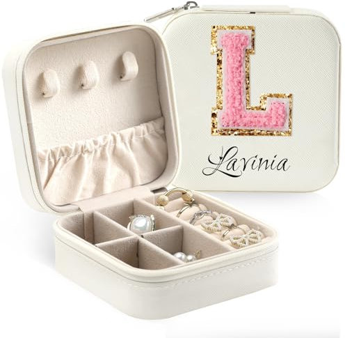 papasgix Reise Schmuckkästchen Personalisiert, Schmuckaufbewahrung Klein Schmuckkasten Mädchen Damen, PU-Leder Aufbewahrung Schmuck Organizer Schmuck Geschenkbox Kinder Ohrringe Ringe