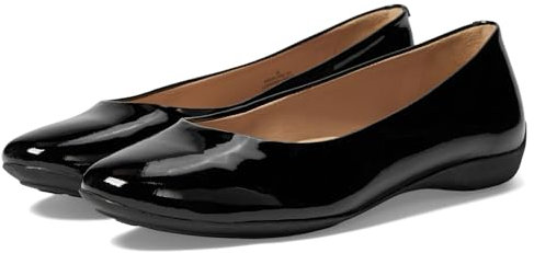 Ballerine da donna in vera pelle comfort slip on, Vernice nera morbida, 38.5 EU