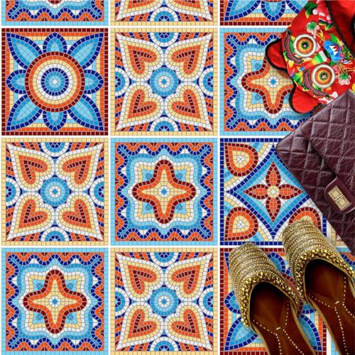 HUBDECO - Fliesenaufkleber - Küche, Badezimmer Deko - Klebefliesen - Bodenfliesen - Klebefolie Küche - Boden Schutzmatte - Selbstklebende Fliesen - 9 Stk. - Antikes Mosaik - 10x10cm