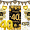 Kiikinlokk 40th Birthday Decorations for Women and Men - Black Gold Door Banner, Triangle Bunting Flag, Balloons and Confetti - Happy 40 Years Old Theme Party Supplies