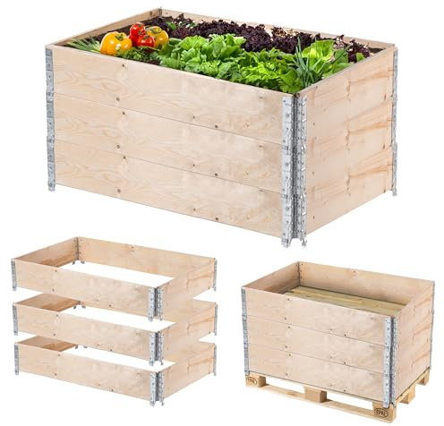 KADAX Palettenrahmen aus Holz, Stapelbare Holzrahmen, Aufsatzrahmen für Garten, Hochbeet Rahmen, Pflanzkasten, Gartenbeet, Gemüsebeet, Kräuterbeet (3-er Set 120x80x22,5 cm)